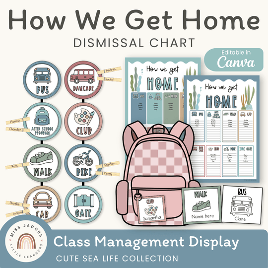 How We Get Home Dismissal Chart - Cute Sea Life Classroom Decor