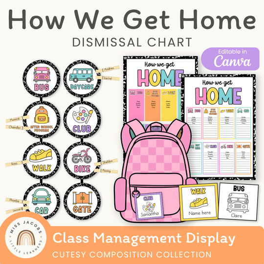 How We Get Home Dismissal Chart - Cutesy Composition Classroom Decor