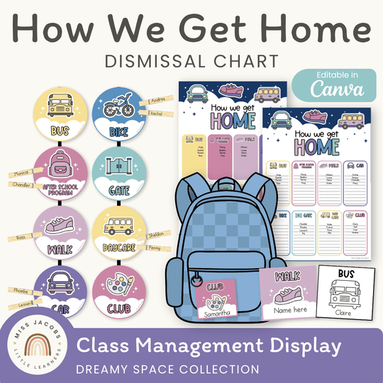 How We Get Home Dismissal Chart - Dreamy Space Classroom Decor