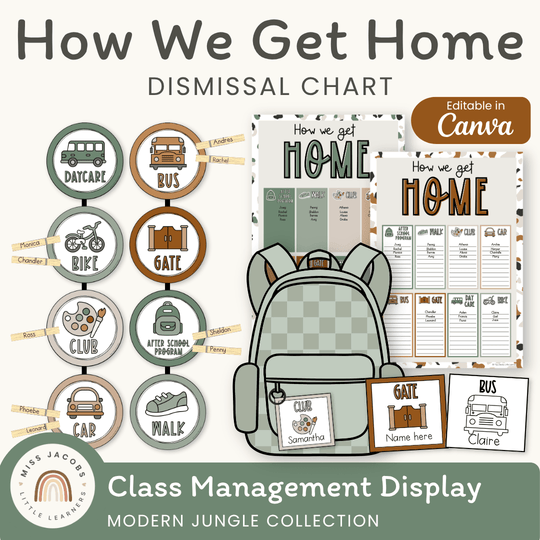 How We Get Home Dismissal Chart - Modern Jungle Classroom Decor