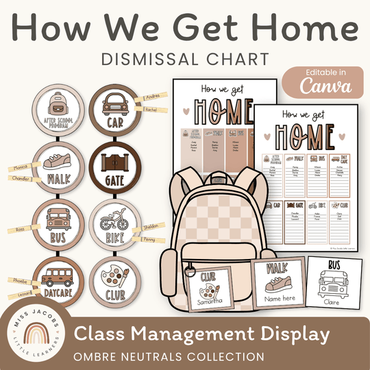 How We Get Home Dismissal Chart - Ombre Neutrals Classroom Decor