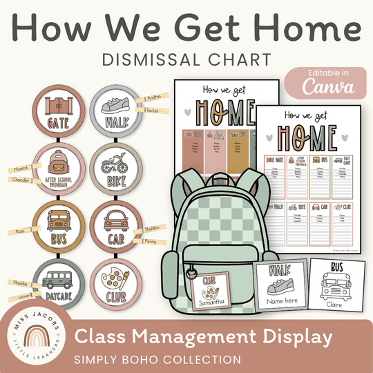 How We Get Home Dismissal Chart - Simply Boho Classroom Decor