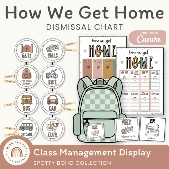 How We Get Home Dismissal Chart - Spotty Boho Classroom Decor