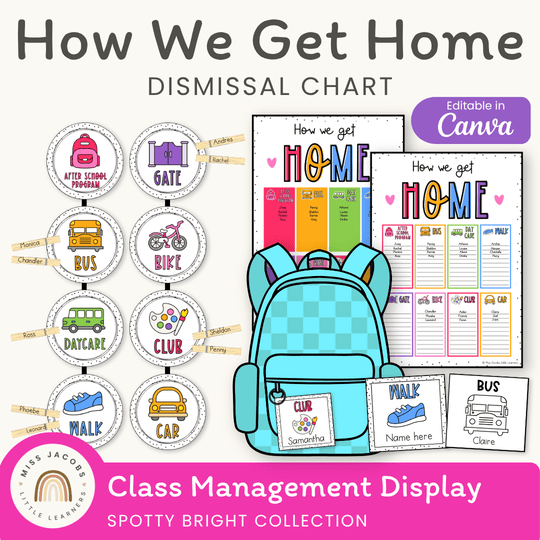 How We Get Home Dismissal Chart - Spotty Bright Classroom Decor