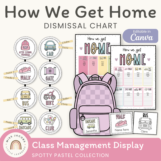 How We Get Home Dismissal Chart - Spotty Pastel Classroom Decor