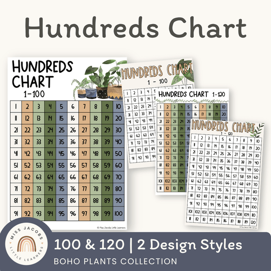 Hundreds Chart - Boho Plants Classroom Decor