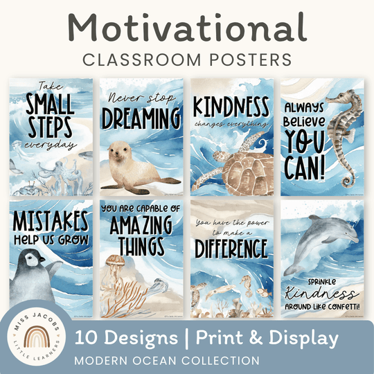 Inspirational Classroom Posters - Modern Ocean Classroom Decor