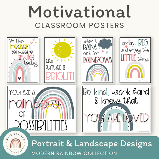 Inspirational Classroom Posters - Rainbow Calm Colors Decor