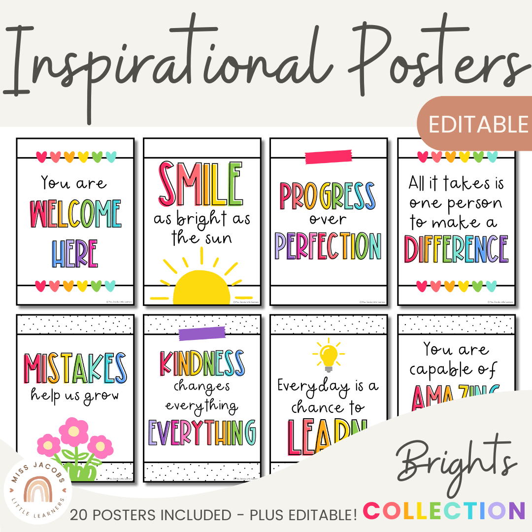 Inspirational Classroom Posters - Spotty Bright Theme - MJLL for Free Printable Posters For Schools