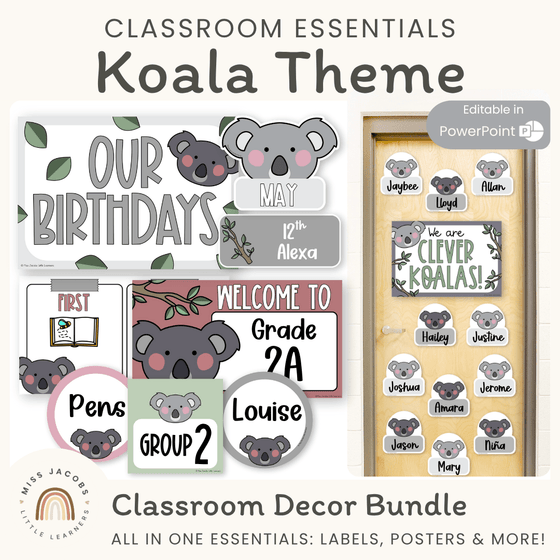 Koala Theme Classroom Essentials Decor Pack - Miss Jacobs Little Learners