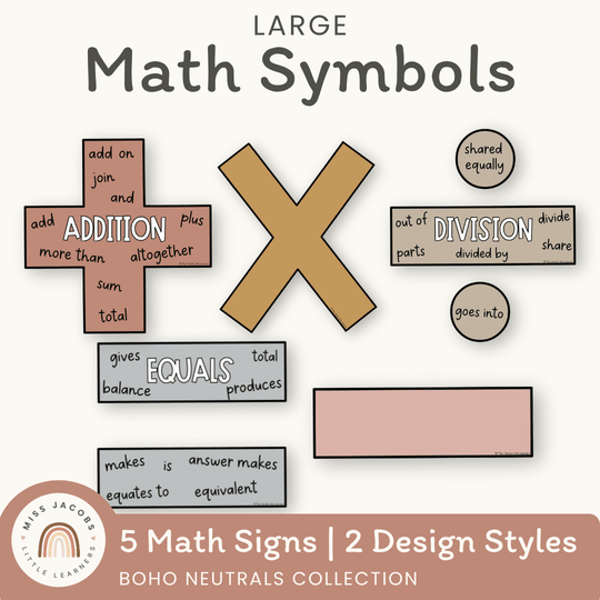 Large Math Symbols - Boho Neutrals Classroom Theme