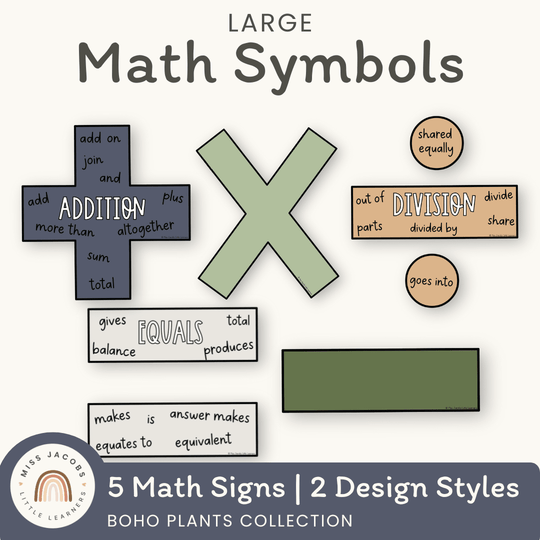 Large Math Symbols - Boho Plants Classroom Decor