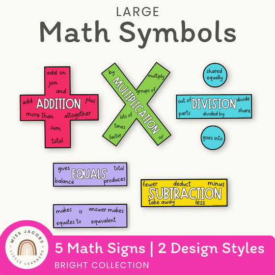 Large Math Symbols - Bright Theme - Miss Jacobs Little Learners