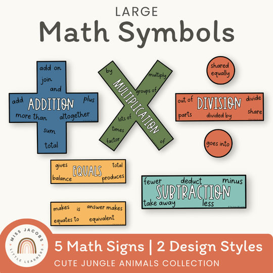 Large Math Symbols - Cute Jungle Animals Theme