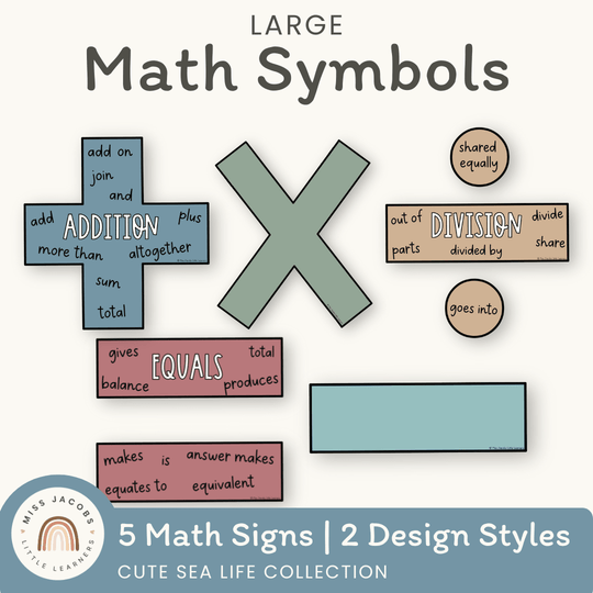 Large Math Symbols - Cute Sea Life Classroom Decor