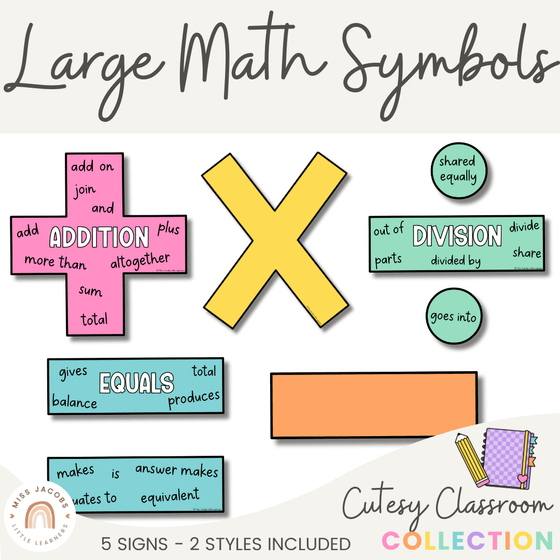 Large Math Symbols - Cutesy Classroom Decor - Miss Jacobs Little Learners