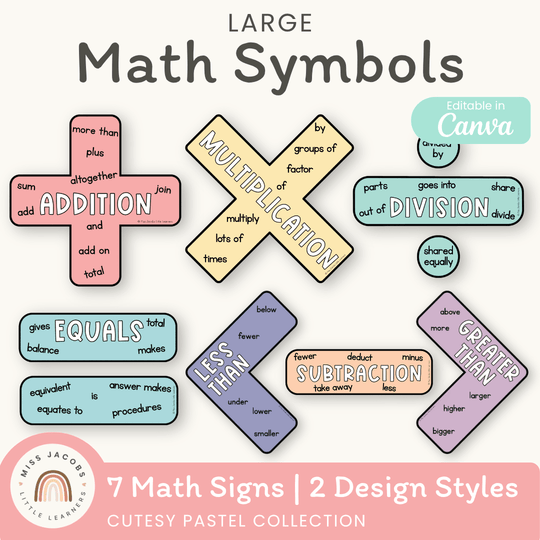 Large Math Symbols - Cutesy Pastel Math Decor
