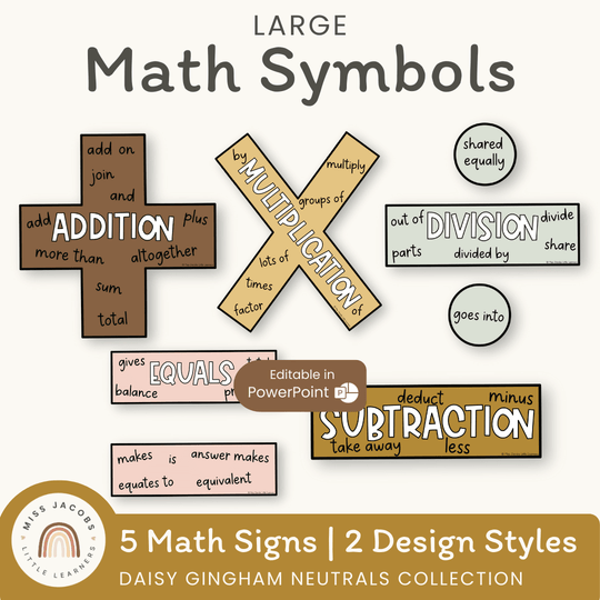 Large Math Symbols - Daisy Gingham Neutrals Decor