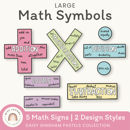 Large Math Symbols - Daisy Gingham Pastels Decor