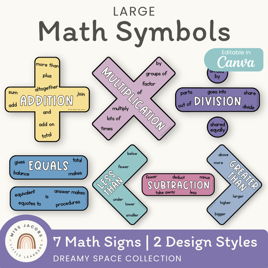 Large Math Symbols - Dreamy Space Theme Classroom Decor