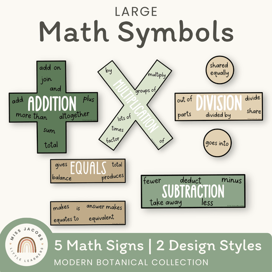 Large Math Symbols - Modern Botanical Classroom Decor