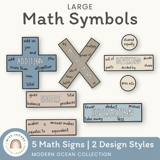 Large Math Symbols - Modern Ocean Classroom Decor