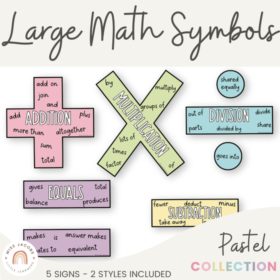 Large Math Symbols - Pastel Classroom Theme - Miss Jacobs