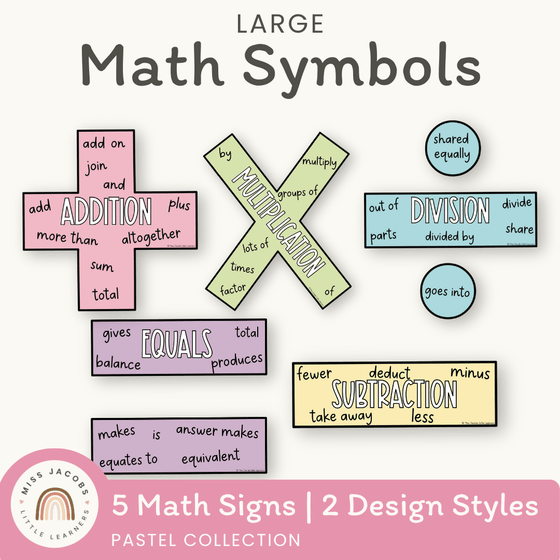 Large Math Symbols - Pastel Classroom Theme - Miss Jacobs Little Learners