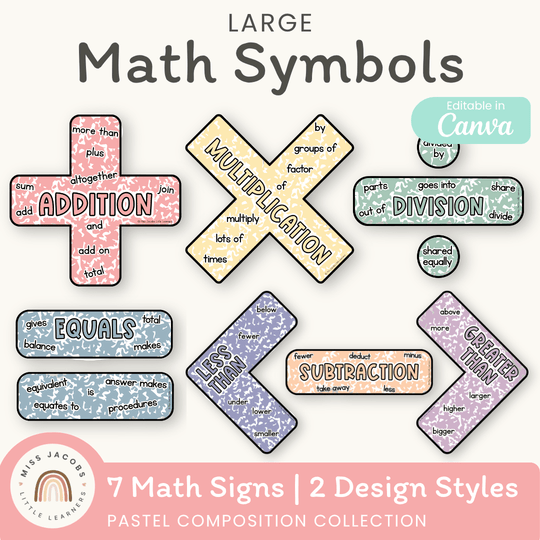 Large Math Symbols - Pastel Composition Notebook Math Decor