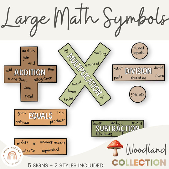 Large Math Symbols - Woodland Theme Classroom Decor