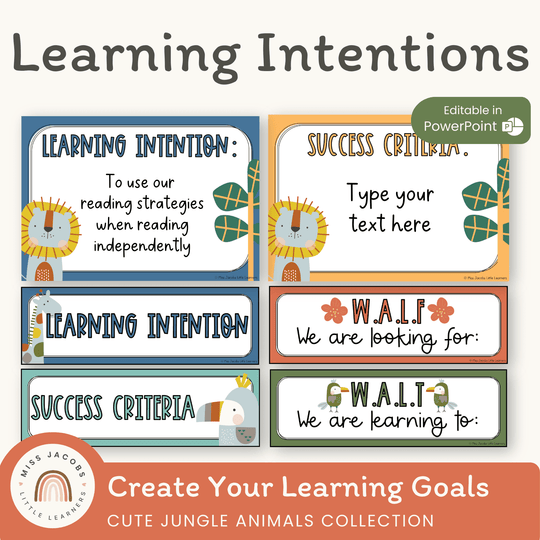 Learning Intention and Success Criteria Display - Cute Jungle Animals