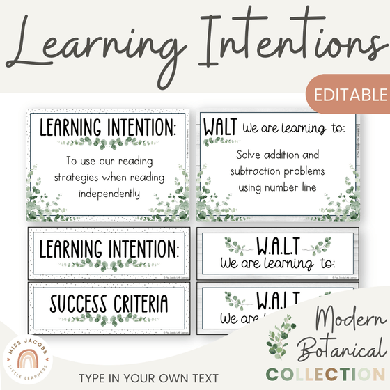Learning Intention and Success Criteria Display - Modern Botanical - Miss Jacobs Little Learners