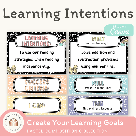 Learning Intention and Success Criteria Display - Pastel Composition Notebook Decor