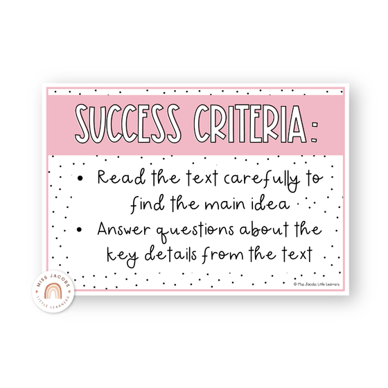Learning Intention and Success Criteria Display - Spotty Pastel - Miss Jacobs Little Learners