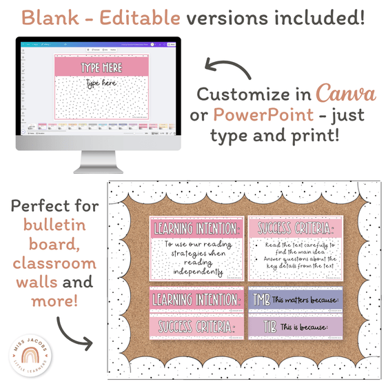 Learning Intention and Success Criteria Display - Spotty Pastel - Miss Jacobs Little Learners