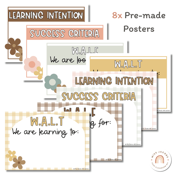 Learning Intentions & Success Criteria Posters | WALT and WALF | Daisy Gingham Neutrals - Miss Jacobs Little Learners