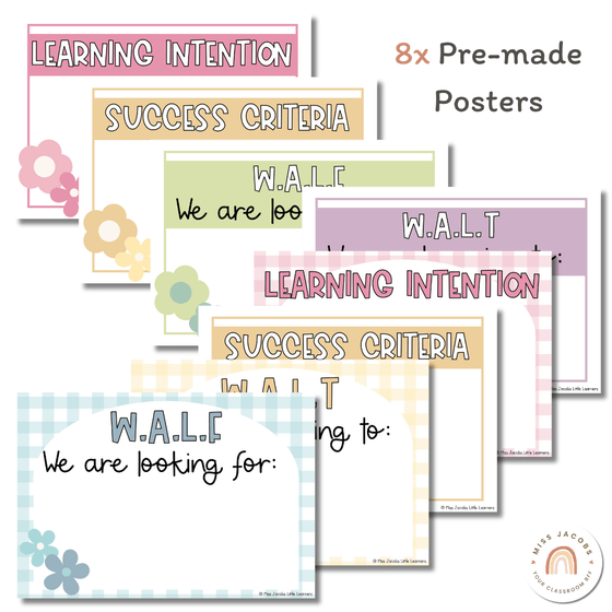 Learning Intentions & Success Criteria Posters | WALT and WALF | Daisy Gingham Pastels - Miss Jacobs Little Learners