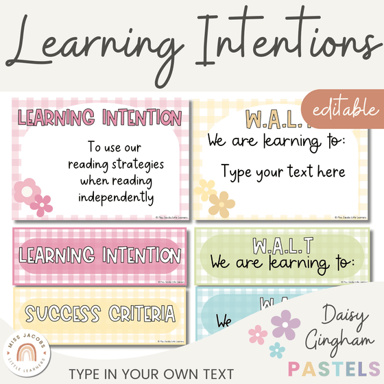 Learning Intentions & Success Criteria Posters | WALT and WALF | Daisy Gingham Pastels - Miss Jacobs Little Learners