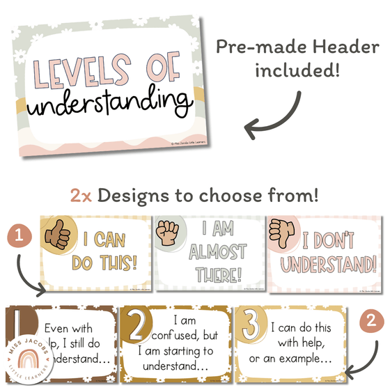 Levels of Understanding | Daisy Gingham Neutral Classroom Decor | Editable - Miss Jacobs Little Learners