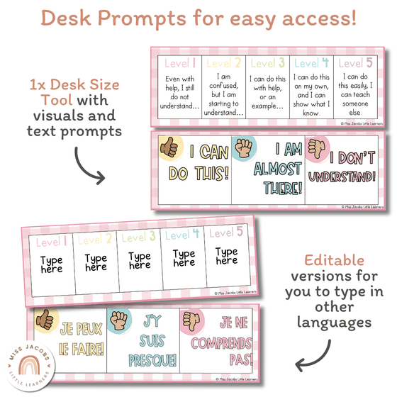 Levels of Understanding Posters with visuals | Daisy Gingham Pastels | Editable - Miss Jacobs Little Learners