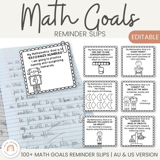 Math Goals - Student Reminder Slips