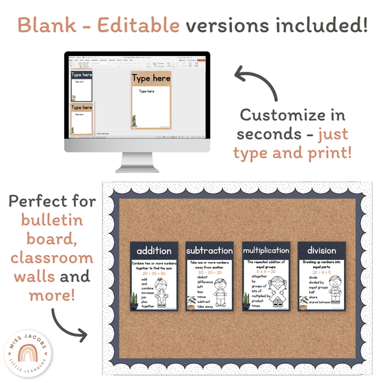 Math Operation Posters - Boho Plants Classroom Decor - Miss Jacobs Little Learners