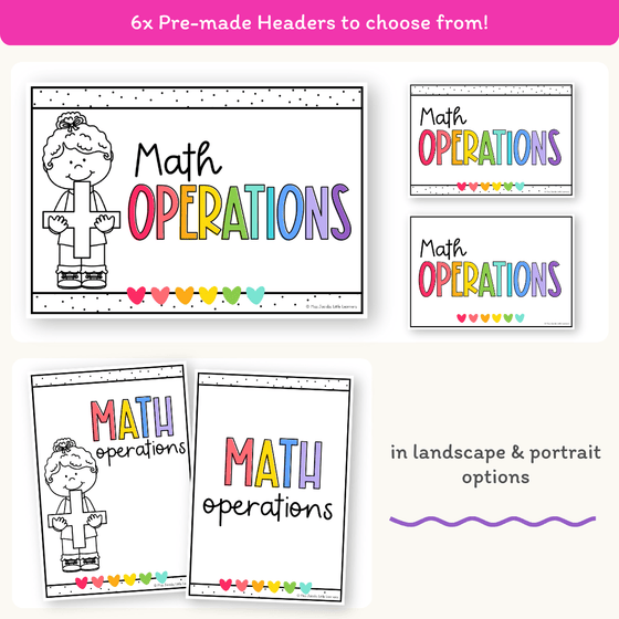 Math Operation Posters - Bright Theme - Miss Jacobs Little Learners