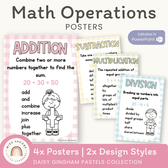 Math Operation Posters - Daisy Gingham Pastels Theme