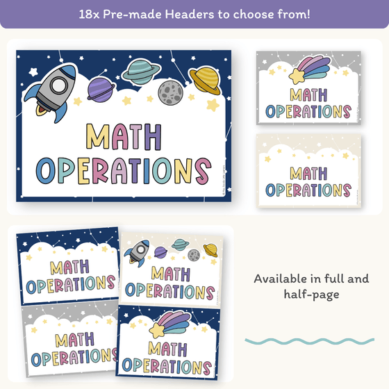 Math Operation Posters - Dreamy Space Theme Classroom Decor - Miss Jacobs Little Learners