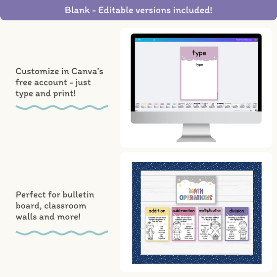 Math Operation Posters - Dreamy Space Theme Classroom Decor - Miss Jacobs Little Learners