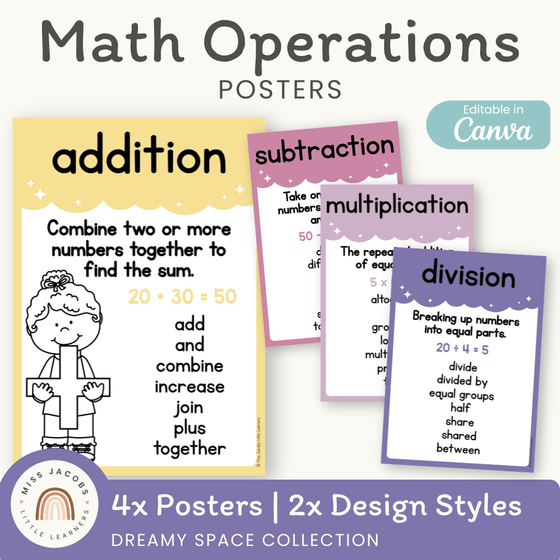Operations Math Poster Math Operation Posters - Dreamy Space Classroom Decor - MJLL – Miss ...
