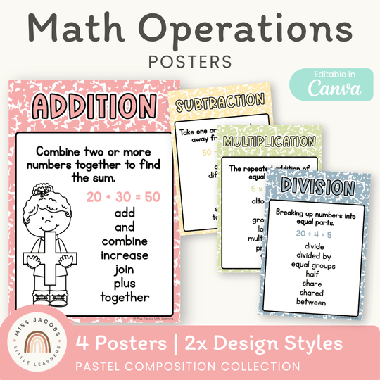 Math Operation Posters - Pastel Composition Notebook Math Decor