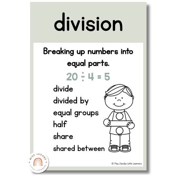 Math Operations Posters | Daisy Gingham Neutrals Math Classroom Decor - Miss Jacobs Little Learners