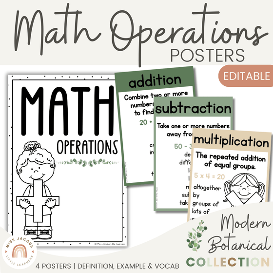 Math Operations Posters - Modern Botanical Decor - Miss Jacobs Little Learners